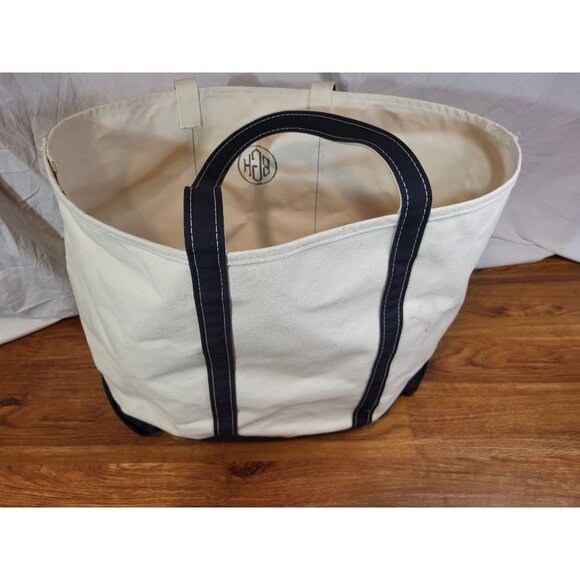 Vintage LL Bean XL Boat & Tote Canvas Black Canvas Bag Monogramed - Picture 6 of 8